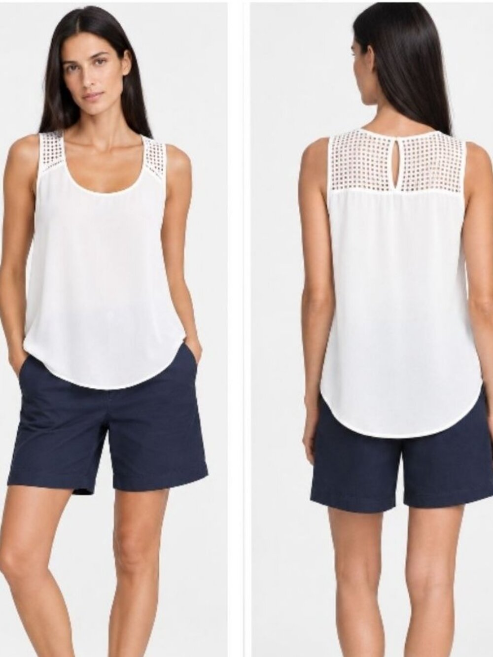 Banana Republic Top Shell Sleeveless White Eyelet Detail L NEW